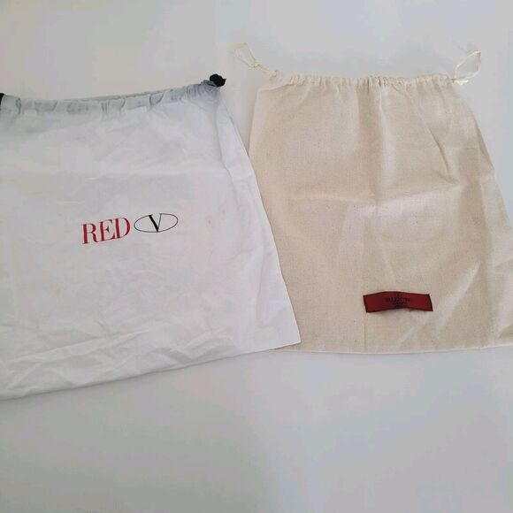 Valentino Small Dust Bags Sleeper Drawstring Beige White Pouch Lot Set 2 Bundle - Picture 1 of 5
